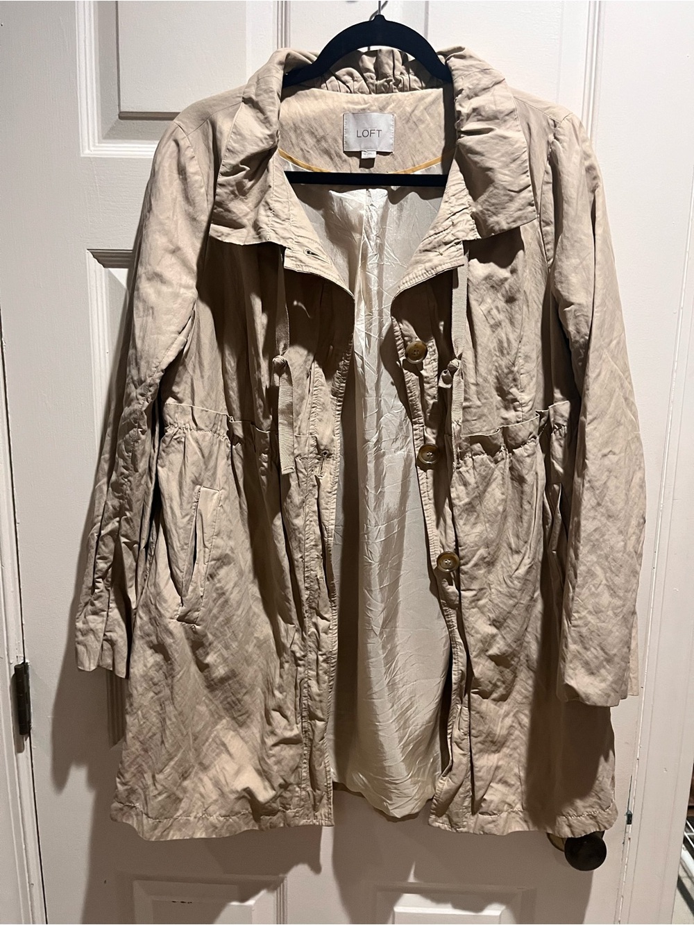 LOFT Light Tan Drawstring Waist Trench Coat
